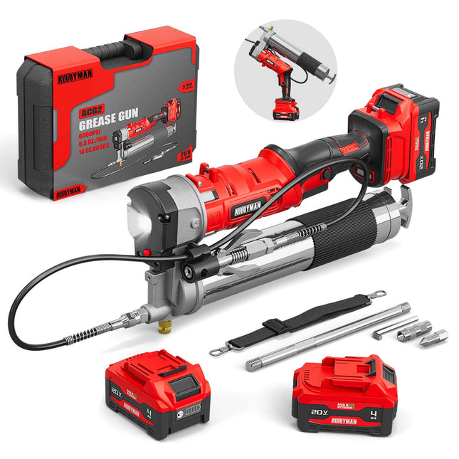 ALLOYMAN 2-in-1 Cordless Grease Gun Kit, 12,000 PSI, 2 × 4.0Ah Batteries