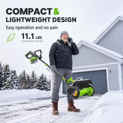 MITLEX 40V Brushless Cordless Snow Shovel, 14-Inch with 2 Batteries & LED Light