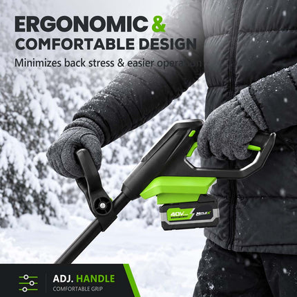 MITLEX 40V Brushless Cordless Snow Shovel, 14-Inch with 2 Batteries & LED Light