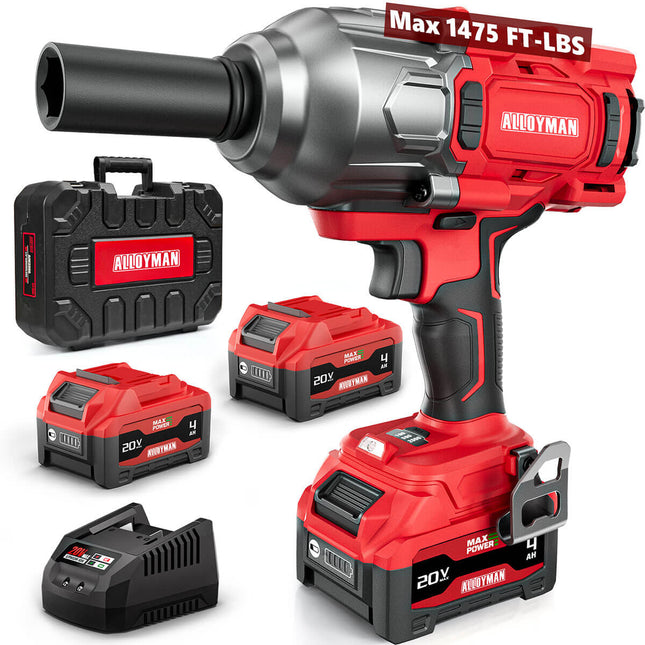 Alloyman 1/2" Cordless Brushless Impact Wrench Kit - 1475 ft-lbs(2000N.m) High Torque - Red Kit